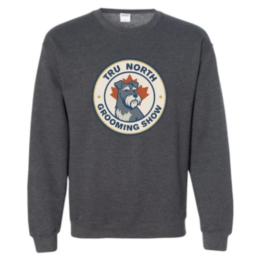 Crewneck Sweatshirt in Dark Heather Grey with the Tru North Grooming Show crest